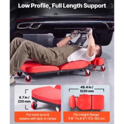 VEVOR 48.4 in 2-in-1 Mechanic Creeper, Adjustable Backrest Garage Creeper Seat, 570 lbs Under Car Rolling Chair with 6 Swivel Casters, Padded Headrest for Auto Repair