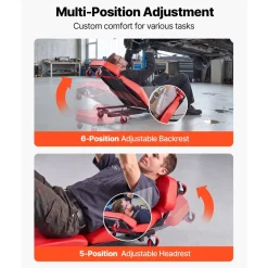 VEVOR 48.4 in 2-in-1 Mechanic Creeper, Adjustable Backrest Garage Creeper Seat, 570 lbs Under Car Rolling Chair with 6 Swivel Casters, Padded Headrest for Auto Repair