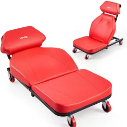 VEVOR 48.4 in 2-in-1 Mechanic Creeper, Adjustable Backrest Garage Creeper Seat, 570 lbs Under Car Rolling Chair with 6 Swivel Casters, Padded Headrest for Auto Repair