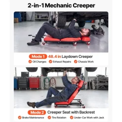 VEVOR 48.4 in 2-in-1 Mechanic Creeper, Adjustable Backrest Garage Creeper Seat, 570 lbs Under Car Rolling Chair with 6 Swivel Casters, Padded Headrest for Auto Repair