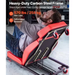 VEVOR 48.4 in 2-in-1 Mechanic Creeper, Adjustable Backrest Garage Creeper Seat, 570 lbs Under Car Rolling Chair with 6 Swivel Casters, Padded Headrest for Auto Repair