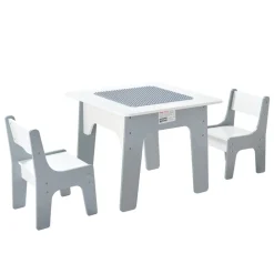 VEVOR 4 in 1 Kid Activity Table and 2 Chairs Set, Graffiti & Building Blocks Double-Sided Tabletop, Toddler Play Table with Storage for Kids 3+ Years, Large Storage Space, Gift for Boys & Girls, White