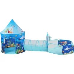 VEVOR 3 in 1 Kids Play Tent with Tunnel, Basketball Hoop for Boys, Girls, Babies and Toddlers, Indoor/Outdoor Pop Up Playhouse with Carrying Bag & Banding Straps Birthday Gifts, Blue Ocean