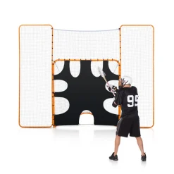 VEVOR 3-IN-1 Lacrosse Goal, 12x9 ft Lacrosse Net with Backstop and Target, Quick & Easy Setup Backyard Rebounder Equipment, Steel Frame Training Nets, Suitable for Youth Adult Training, Orange