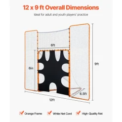 VEVOR 3-IN-1 Lacrosse Goal, 12x9 ft Lacrosse Net with Backstop and Target, Quick & Easy Setup Backyard Rebounder Equipment, Steel Frame Training Nets, Suitable for Youth Adult Training, Orange