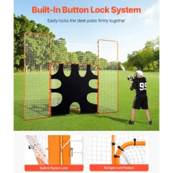 VEVOR 3-IN-1 Lacrosse Goal, 12x9 ft Lacrosse Net with Backstop and Target, Quick & Easy Setup Backyard Rebounder Equipment, Steel Frame Training Nets, Suitable for Youth Adult Training, Orange