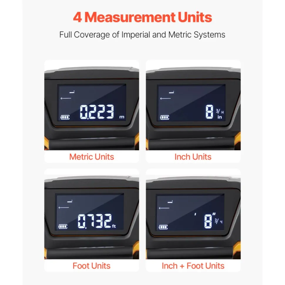 VEVOR 2-in-1 Laser Tape Measure, 135Ft Rechargeable Laser Measurement Tool & 16Ft Measuring Tape with Magnetic, 4 Modes-Length, Area, Volume, Continuous,ft/in/m/ft+in Unit,for Outdoor,Decoration