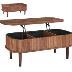 VEVOR 39.4 in Lift Top Coffee Table, Fluted Oval Coffee Table with 3 Hidden Compartment, Mid Century Wooden Oval Center Desk with Storage, Lift Up Tabletop for Home & Office, Easy Assembly, Walnut