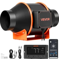 VEVOR Inline Duct Fan, 205 CFM 4 inch EC Motor Exhaust Ventilation Fan with 10-Speed, PWM Controller, App Control, Temperature Humidity Sensor, Cooling for Grow Tent, Indoor Gardening, Hydroponics