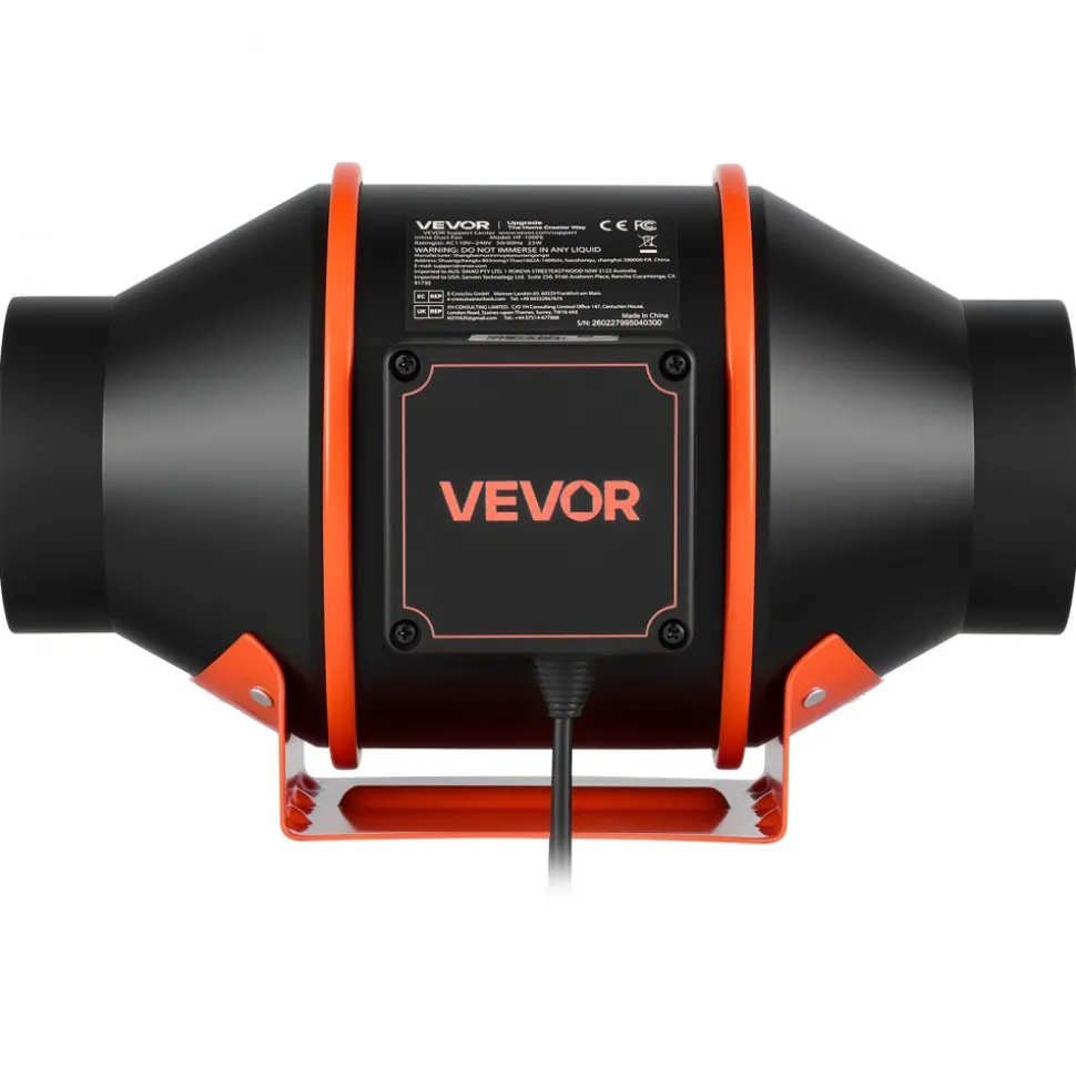 VEVOR Inline Duct Fan, 205 CFM 4 inch EC Motor Exhaust Ventilation Fan with 10-Speed, PWM Controller, App Control, Temperature Humidity Sensor, Cooling for Grow Tent, Indoor Gardening, Hydroponics