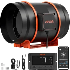 VEVOR Inline Duct Fan, 807 CFM 8 inch EC Motor Exhaust Ventilation Fan with 10-Speed, PWM Controller, App Control, Temperature Humidity Sensor, Cooling for Grow Tent, Indoor Gardening, Hydroponics