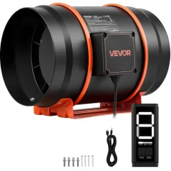 VEVOR Inline Duct Fan, 807 CFM 8 inch EC Motor Ventilation Fan with 3-Speed Circulation, 10-Speed PWM Controller, Timer-Controlled Operation, Cooling for Grow Tents, Indoor Gardening, Hydroponics