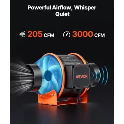 VEVOR Inline Duct Fan, 205 CFM 4 inch EC Motor Ventilation Fan with 3-Speed Circulation, 10-Speed PWM Controller, Timer-Controlled Operation, Cooling for Grow Tents, Indoor Gardening, Hydroponics