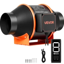 VEVOR Inline Duct Fan, 205 CFM 4 inch EC Motor Ventilation Fan with 3-Speed Circulation, 10-Speed PWM Controller, Timer-Controlled Operation, Cooling for Grow Tents, Indoor Gardening, Hydroponics