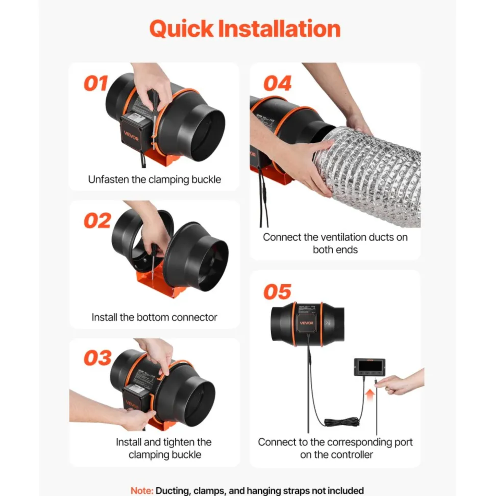 VEVOR Inline Duct Fan, 402 CFM 6 inch EC Motor Exhaust Ventilation Fan with 10-Speed, PWM Controller, App Control, Temperature Humidity Sensor, Cooling for Grow Tent, Indoor Gardening, Hydroponics