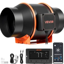VEVOR Inline Duct Fan, 402 CFM 6 inch EC Motor Exhaust Ventilation Fan with 10-Speed, PWM Controller, App Control, Temperature Humidity Sensor, Cooling for Grow Tent, Indoor Gardening, Hydroponics