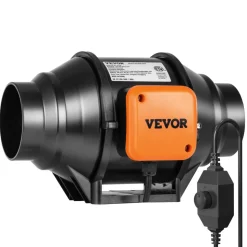 VEVOR Inline Duct Fan, 4-Inch 200 CFM with Variable Speed Controller, Quiet AC-motor Ventilation Exhaust Fan for Cooling Booster, Grow Tents, Hydroponics