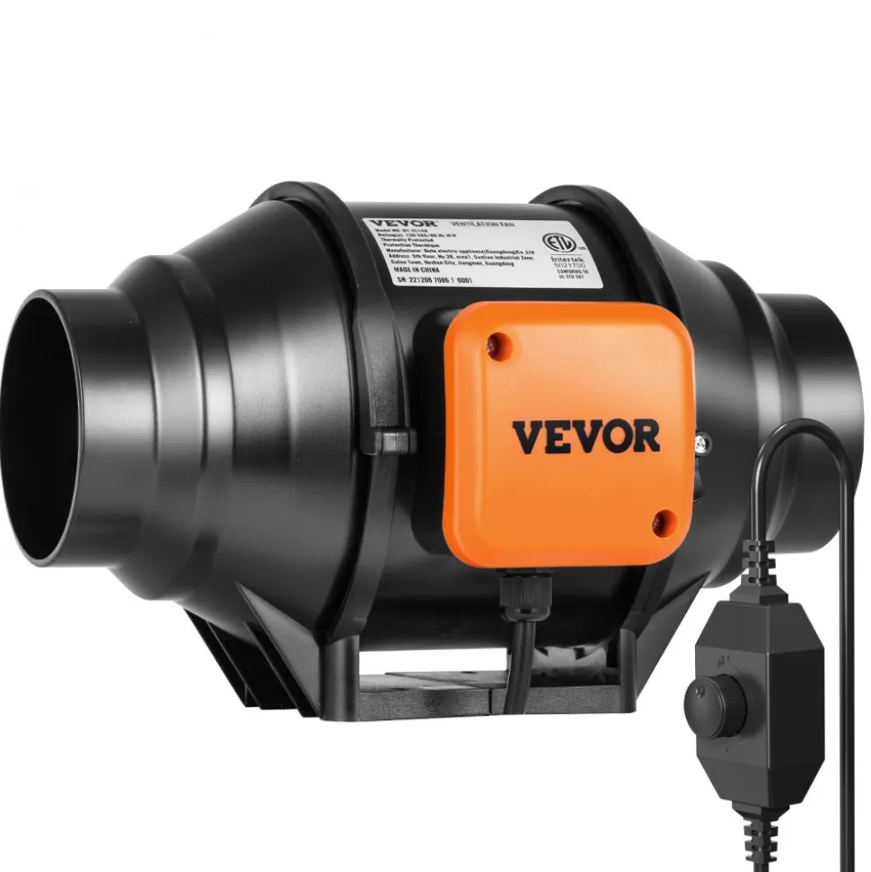 VEVOR Inline Duct Fan, 4-Inch 200 CFM with Variable Speed Controller, Quiet AC-motor Ventilation Exhaust Fan for Cooling Booster, Grow Tents, Hydroponics