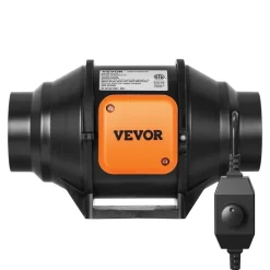 VEVOR Inline Duct Fan, 4-Inch 200 CFM with Variable Speed Controller, Quiet AC-motor Ventilation Exhaust Fan for Cooling Booster, Grow Tents, Hydroponics