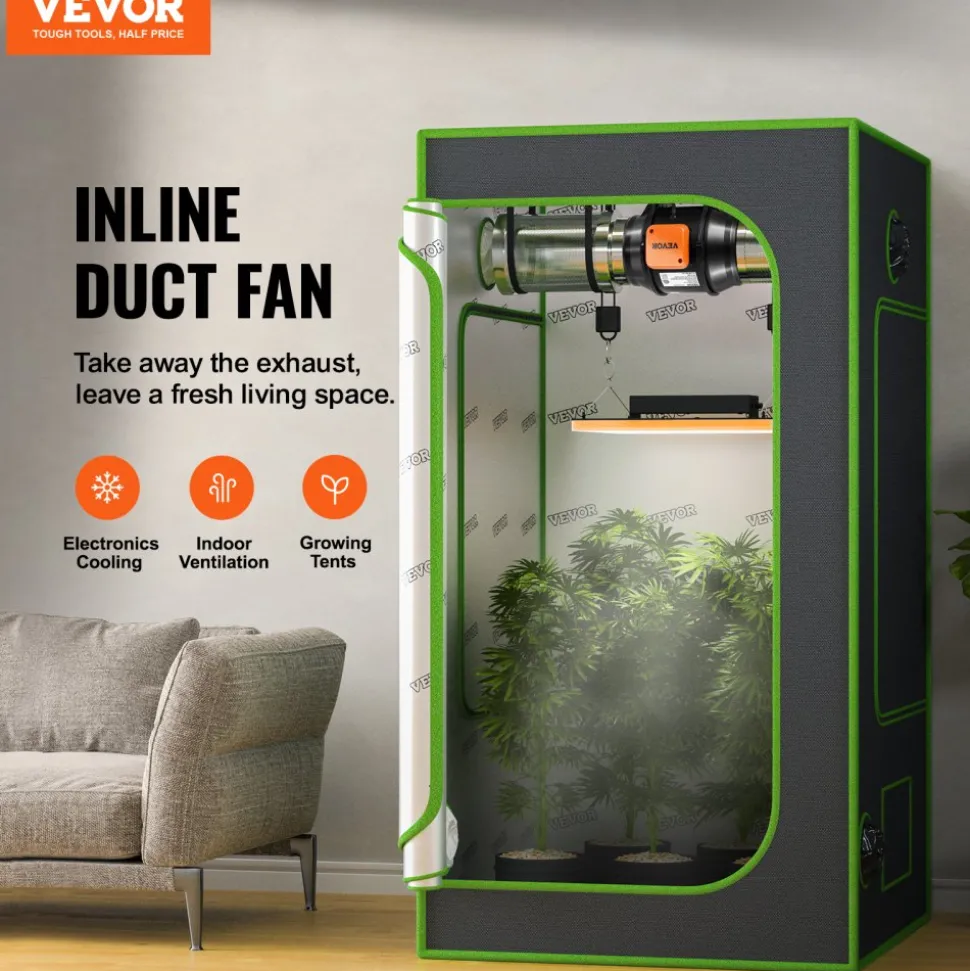 VEVOR Inline Duct Fan, 8-Inch 807 CFM with Temperature Humidity Controller, Quiet EC-motor Ventilation Exhaust Fan for Cooling Booster, Grow Tents, Hydroponics