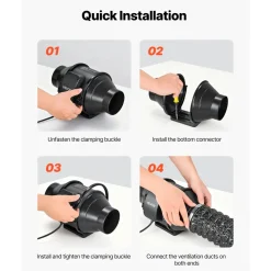 VEVOR Inline Duct Fan, 4 in Quiet Inline Exhaust Fan, 180 CFM Powerful AC-Motor Ventilation Fans for Cooling Booster, High Air Flow, Vent Blower Fans for Indoor Grow Tents Basement Hydroponics