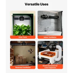 VEVOR Inline Duct Fan, 4 in Quiet Inline Exhaust Fan, 180 CFM Powerful AC-Motor Ventilation Fans for Cooling Booster, High Air Flow, Vent Blower Fans for Indoor Grow Tents Basement Hydroponics