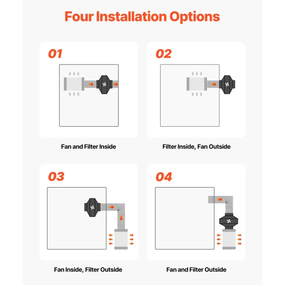 VEVOR Inline Duct Fan Kit Carbon Filter, 205 CFM 4 inch EC Motor Exhaust Ventilation Fan with 10-Speed, PWM Controller, App Control, Timer, Cooling System for Grow Tent, Indoor Gardening, Hydroponics