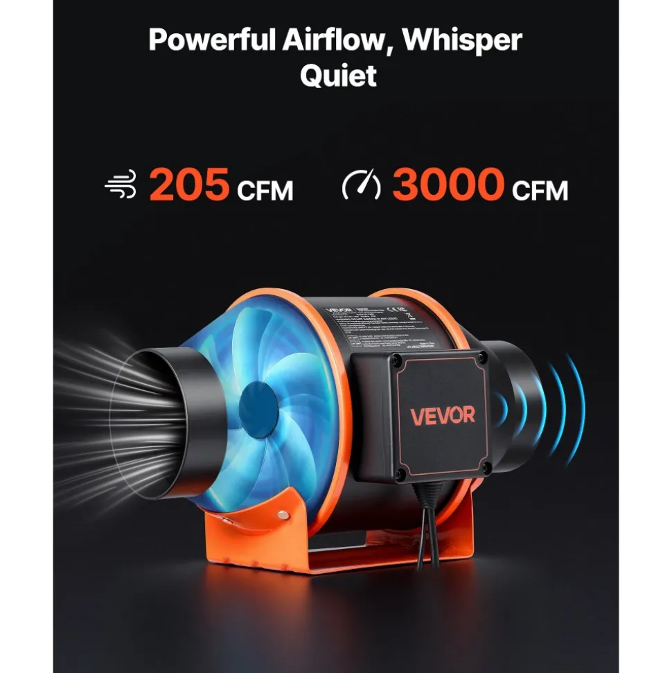 VEVOR Inline Duct Fan Kit with Carbon Filter, 205 CFM 4 inch EC Motor Ventilation Fan with 3-Speed Circulation, 10-Speed PWM Controller, Timer, Cooling for Grow Tents, Indoor Gardening, Hydroponics
