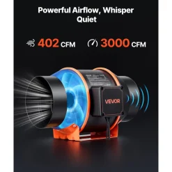 VEVOR Inline Duct Fan Kit with Carbon Filter, 402 CFM 6 inch EC Motor Ventilation Fan with 3-Speed Circulation, 10-Speed PWM Controller, Timer, Cooling for Grow Tents, Indoor Gardening, Hydroponics