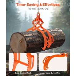 VEVOR 36in Log Lifting Tongs, 4-Claw Log Tongs, Heavy Duty Steel Log Grapple, 3300LBS Lifting Capacity, Swivel Log Graper Timber, Eagle Claw Design, Log Skidding Tongs for Trucks, Tractors, Forklifts