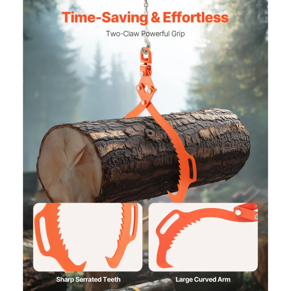 VEVOR 32in Log Lifting Tongs, 2-Claw Log Tongs, Heavy Duty Steel Log Grapple, 1543LBS Lifting Capacity, Swivel Log Graper Timber, Eagle Claw Design, Log Skidding Tongs for Trucks, Tractors, Forklifts