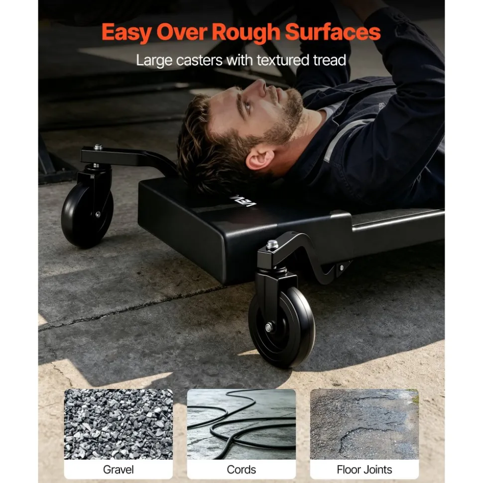 VEVOR 40 in Mechanic Creeper with 4 Large Wheels, 400 lbs Low Profile Under Car Garage Roller, Rolling Creeper with Raised Headrest, Manual Brake for Auto Repair