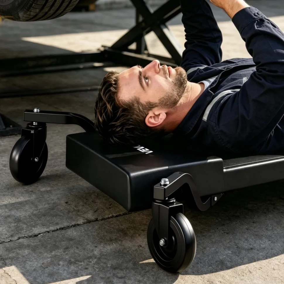 VEVOR 40 in Mechanic Creeper with 4 Large Wheels, 400 lbs Low Profile Under Car Garage Roller, Rolling Creeper with Raised Headrest, Manual Brake for Auto Repair
