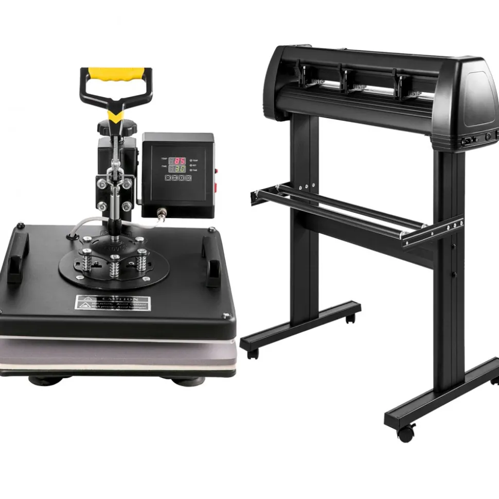 VEVOR 6 In 1 Mug Hat Heat Press & 28 Inch Vinyl Cutter Machine w/ Floor Stand