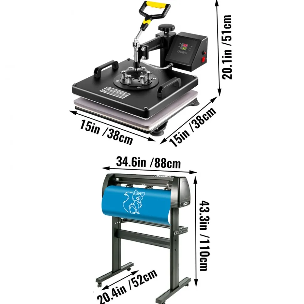 VEVOR 6 In 1 Mug Hat Heat Press & 28 Inch Vinyl Cutter Machine w/ Floor Stand