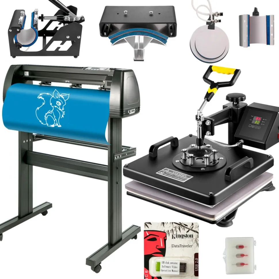 VEVOR 6 In 1 Mug Hat Heat Press & 28 Inch Vinyl Cutter Machine w/ Floor Stand