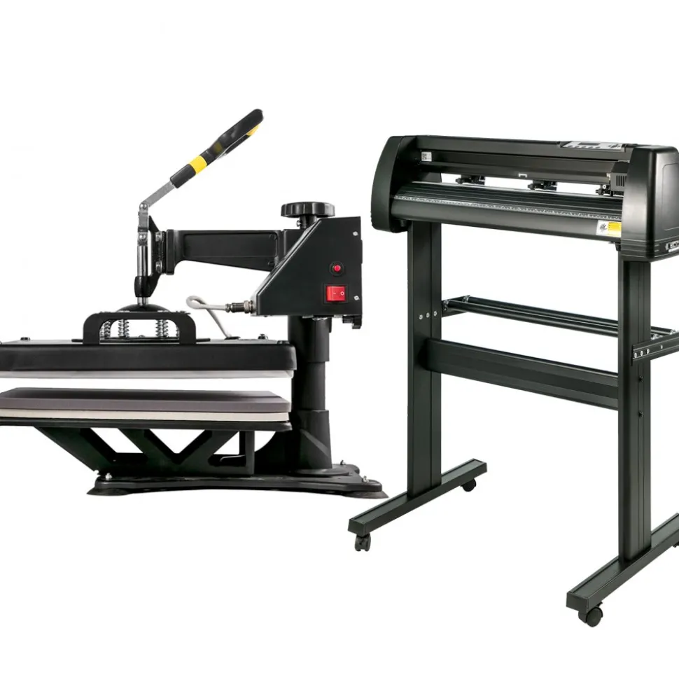 VEVOR 6 In 1 Mug Hat Heat Press & 28 Inch Vinyl Cutter Machine w/ Floor Stand