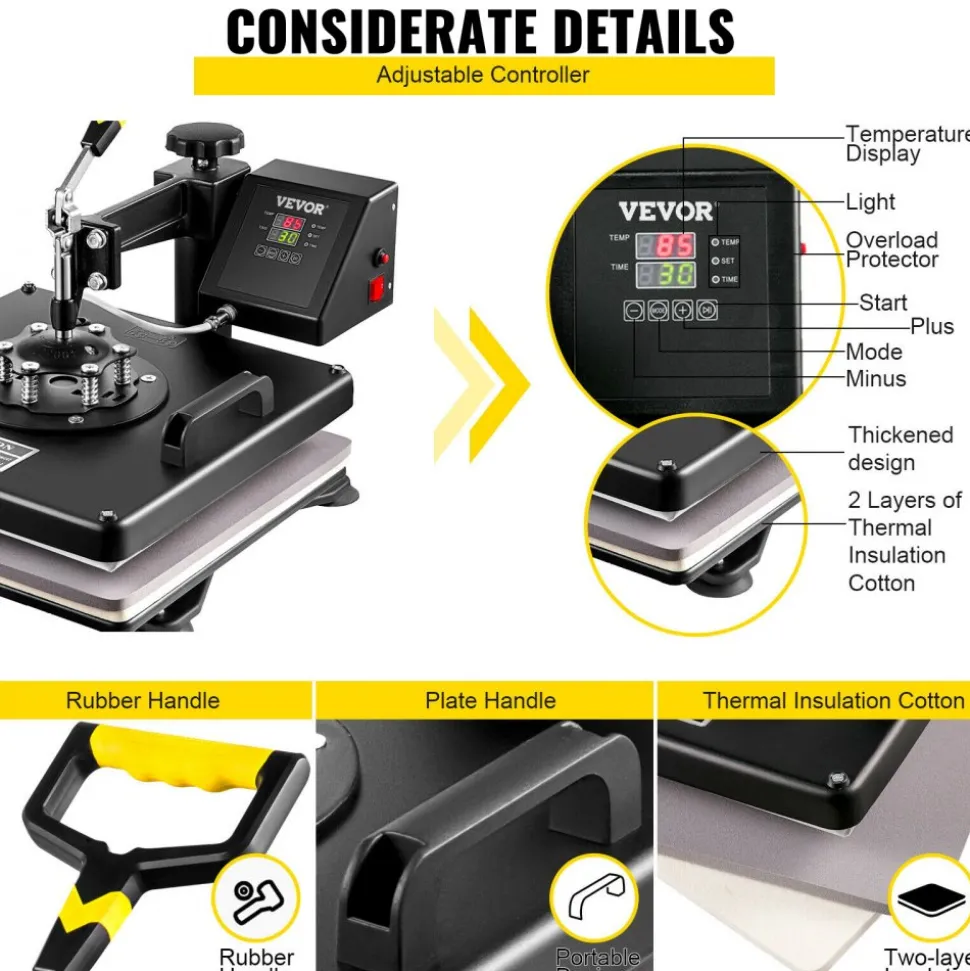 VEVOR 6 In 1 Mug Hat Heat Press & 53 Inch Vinyl Cutter Machine w/ Floor Stand