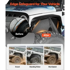 VEVOR Inner Fender Liner, Front Fender Liner Compatible with 2007-2018 Jeeps JK/JKU 2/4 Doors, Steel Mud Guards Bolt-on Style Fenders Flare, Wheel Well Cover Fenders Flare Liners, Scratch-Resistant