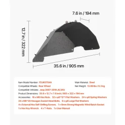 VEVOR Inner Fender Liner, Rear Fender Liner Compatible with 2007-2018 Jeeps JK/JKU 2/4 Doors, Steel Mud Guards Bolt-on Style Fenders Flare, Wheel Well Cover Fenders Flare Liners, Scratch-Resistant