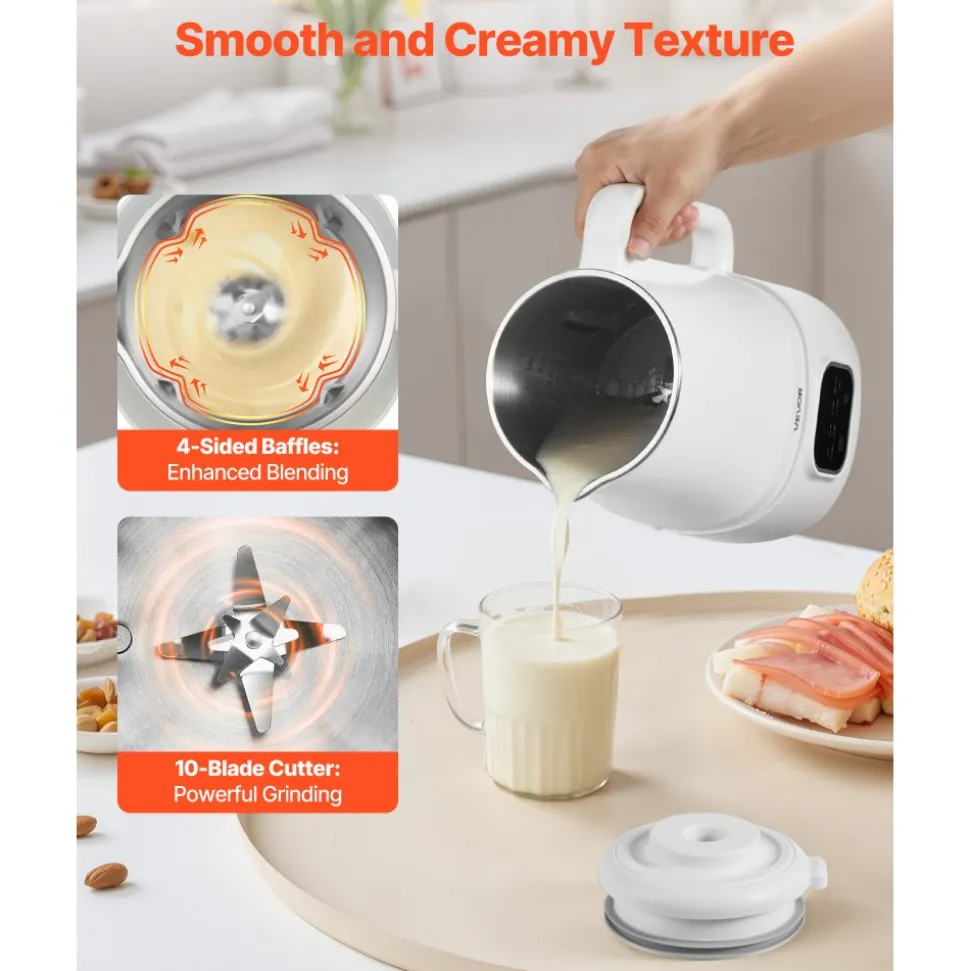 VEVOR 8-in-1 Nut Milk Maker, 34 oz Soy Milk Maker with 200W Blending, for Homemade Oat, Nut, Soy, Juice, Milkshake, Rice Cereal, Plant-Based Beverages with Self-Cleaning, Boil Water, 12-Hour Delay