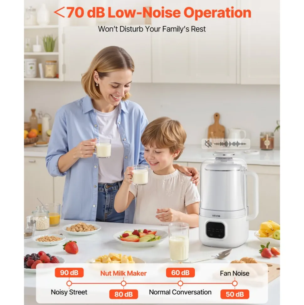 VEVOR 8-in-1 Nut Milk Maker, 34 oz Soy Milk Maker with 200W Blending, for Homemade Oat, Nut, Soy, Juice, Milkshake, Rice Cereal, Plant-Based Beverages with Self-Cleaning, Boil Water, 12-Hour Delay