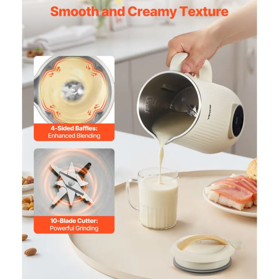 VEVOR 8-in-1 Nut Milk Maker, 34 oz Soy Milk Maker with 180W Blending, for Homemade Oat, Nut, Soy, Juice, Milkshake, Rice Cereal, Plant-Based Beverages with Self-Cleaning, Boil Water, 12-Hour Delay