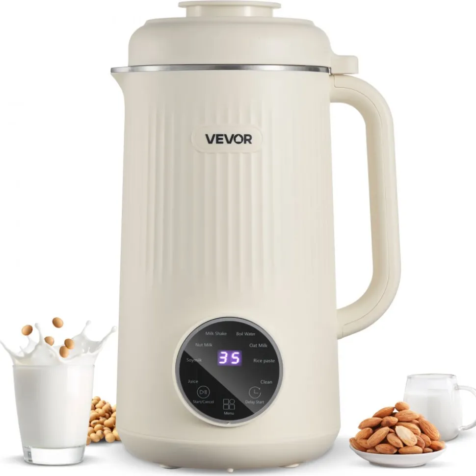 VEVOR 8-in-1 Nut Milk Maker, 41 oz Soy Milk Maker Machine with 10 Blades, for Homemade Oat, Nut, Soy, Juice, Milkshake, Rice Cereal, Plant-Based Beverages with Self-Cleaning, Boil Water, 12-Hour Delay