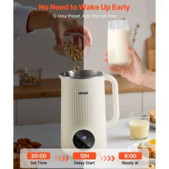 VEVOR 8-in-1 Nut Milk Maker, 41 oz Soy Milk Maker Machine with 10 Blades, for Homemade Oat, Nut, Soy, Juice, Milkshake, Rice Cereal, Plant-Based Beverages with Self-Cleaning, Boil Water, 12-Hour Delay