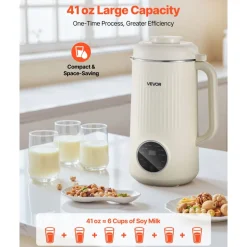 VEVOR 8-in-1 Nut Milk Maker, 41 oz Soy Milk Maker Machine with 10 Blades, for Homemade Oat, Nut, Soy, Juice, Milkshake, Rice Cereal, Plant-Based Beverages with Self-Cleaning, Boil Water, 12-Hour Delay