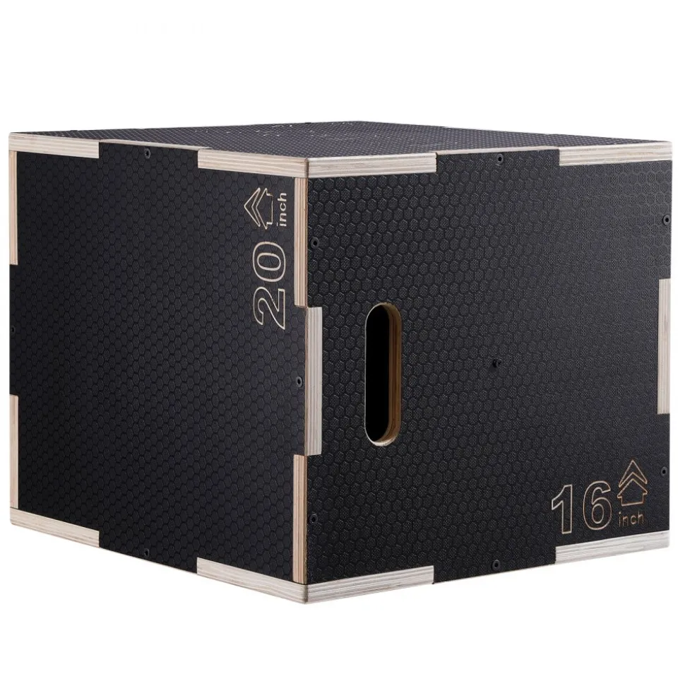 VEVOR 3 in 1 Plyometric Jump Box, 20/18/16 Inch Wooden Plyo Box, Platform & Jumping Agility Box, Anti-Slip Fitness Exercise Step Up Box for Home Gym Training, Conditioning Strength Training, Black