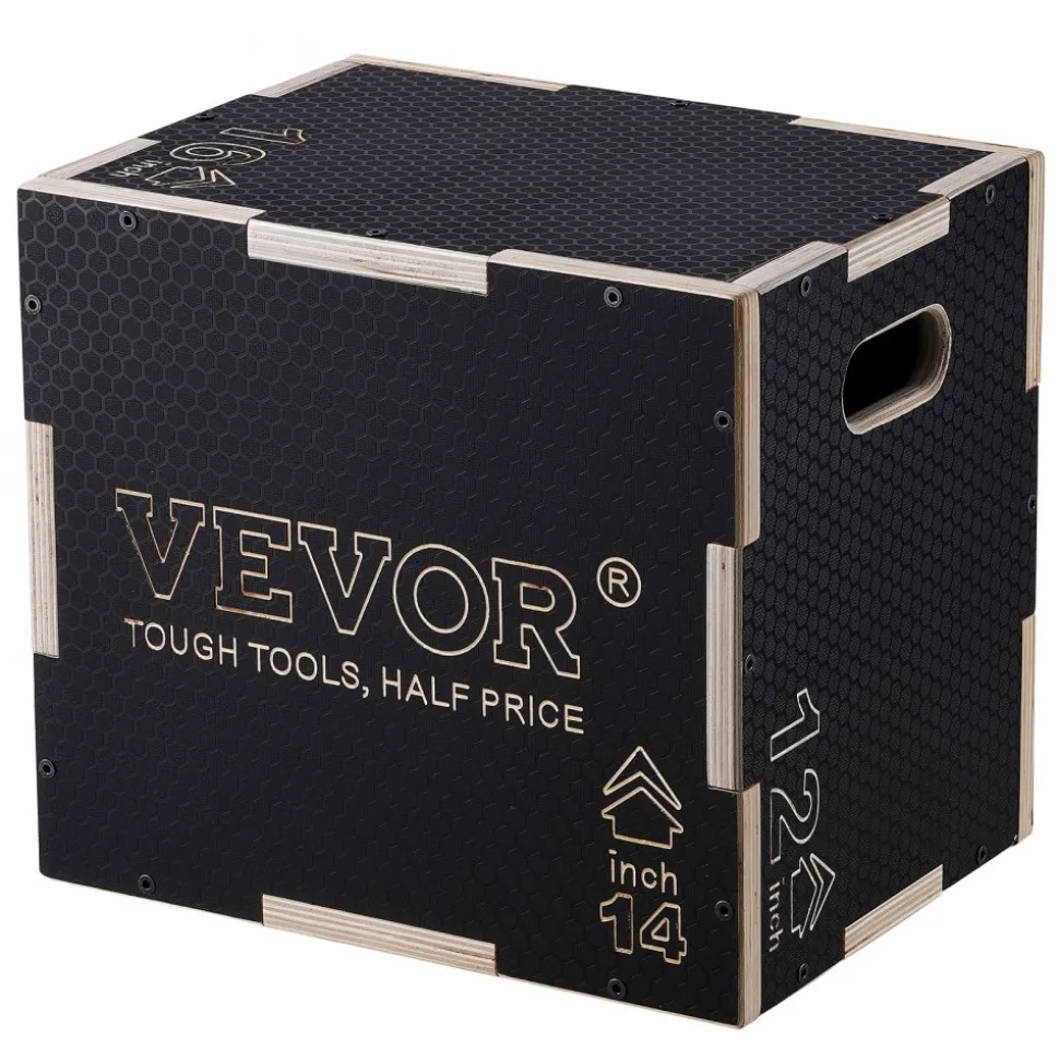 VEVOR 3 in 1 Plyometric Jump Box, 16/14/12 Inch Wooden Plyo Box, Platform & Jumping Agility Box, Anti-Slip Fitness Exercise Step Up Box for Home Gym Training, Conditioning Strength Training, Black