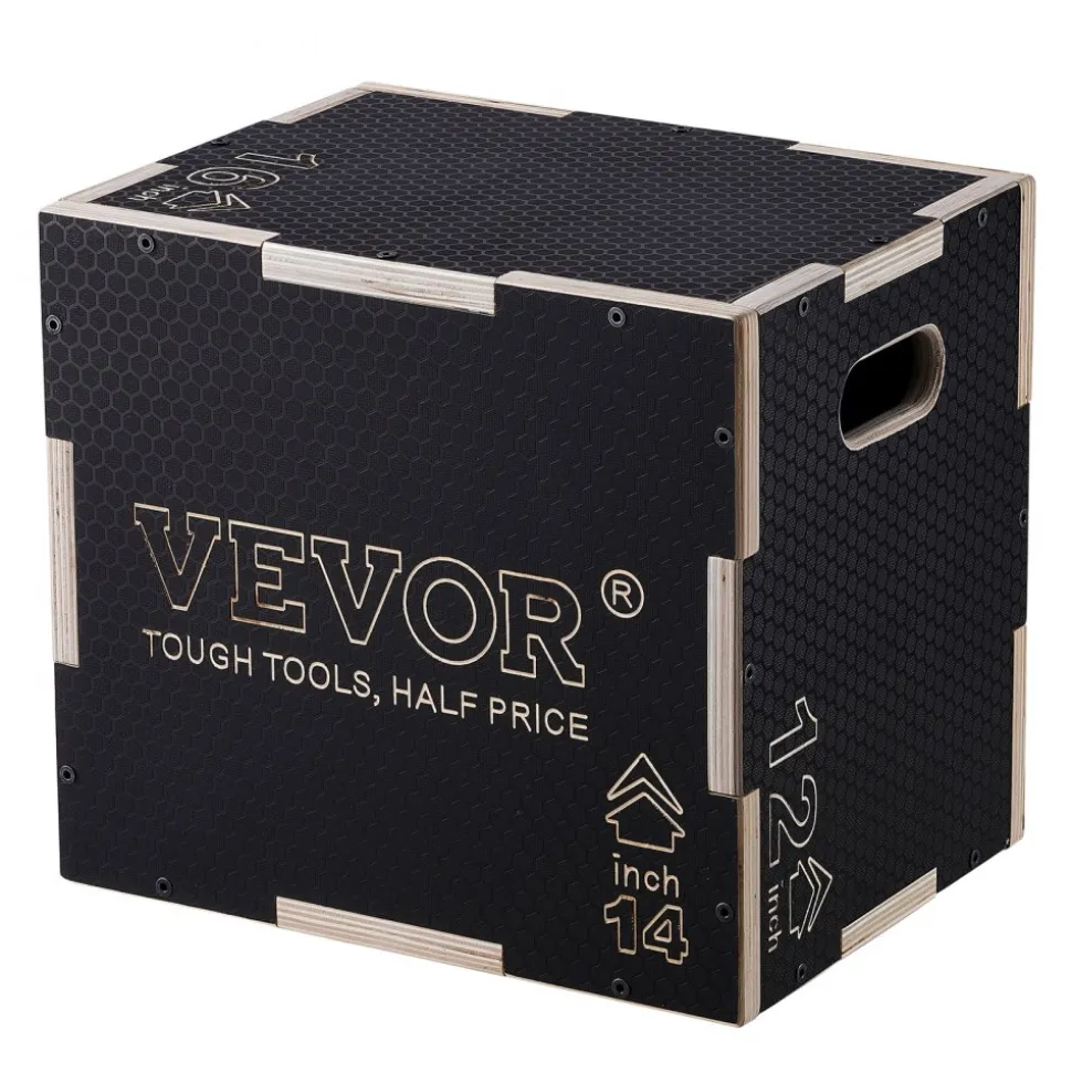 VEVOR 3 in 1 Plyometric Jump Box, 16/14/12 Inch Wooden Plyo Box, Platform & Jumping Agility Box, Anti-Slip Fitness Exercise Step Up Box for Home Gym Training, Conditioning Strength Training, Black