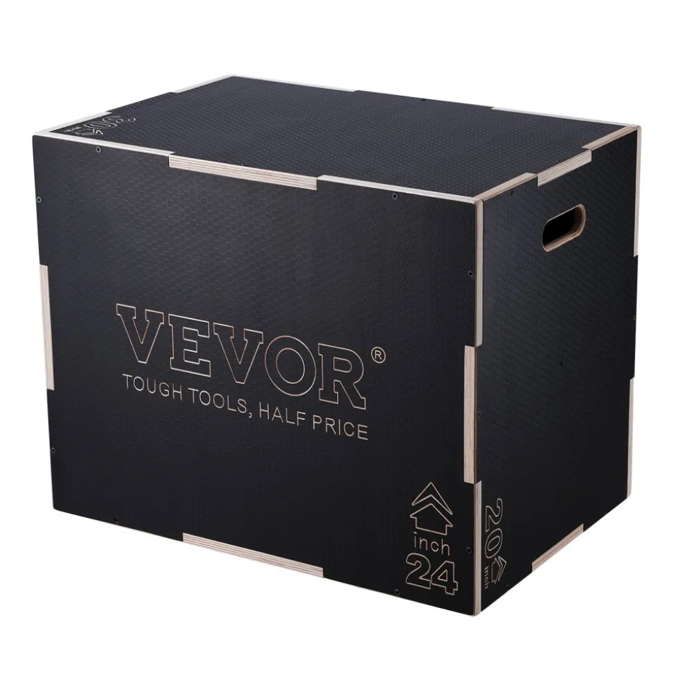 VEVOR 3 in 1 Plyometric Jump Box, 30/24/20 Inch Wooden Plyo Box, Platform & Jumping Agility Box, Anti-Slip Fitness Exercise Step Up Box for Home Gym Training, Conditioning Strength Training, Black